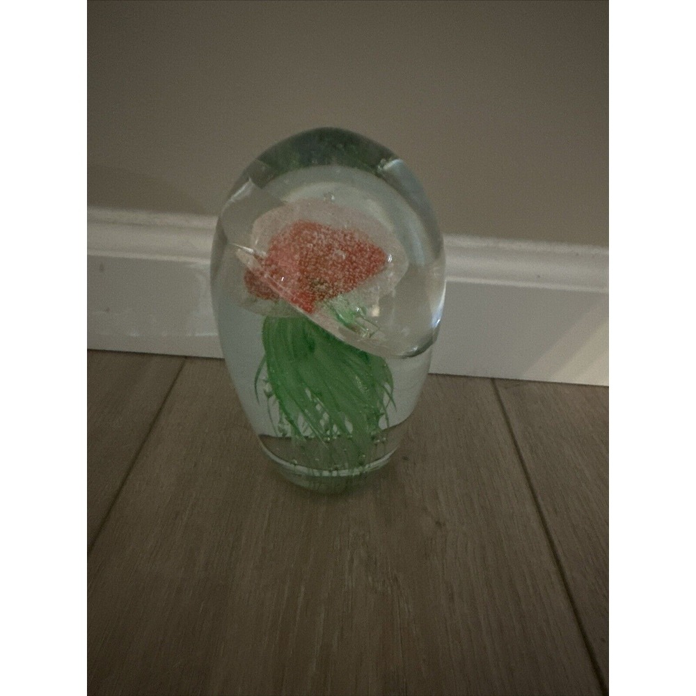 Art Glass Paperweight Jellyfish Bubbles 5.5" tall 3.5lbs